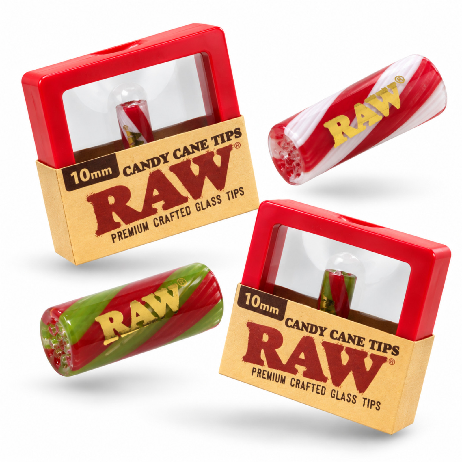 RAW Rolling Papers Candy Cane Glass Spiral Tip 10mm Limited Premium Crafted Tip