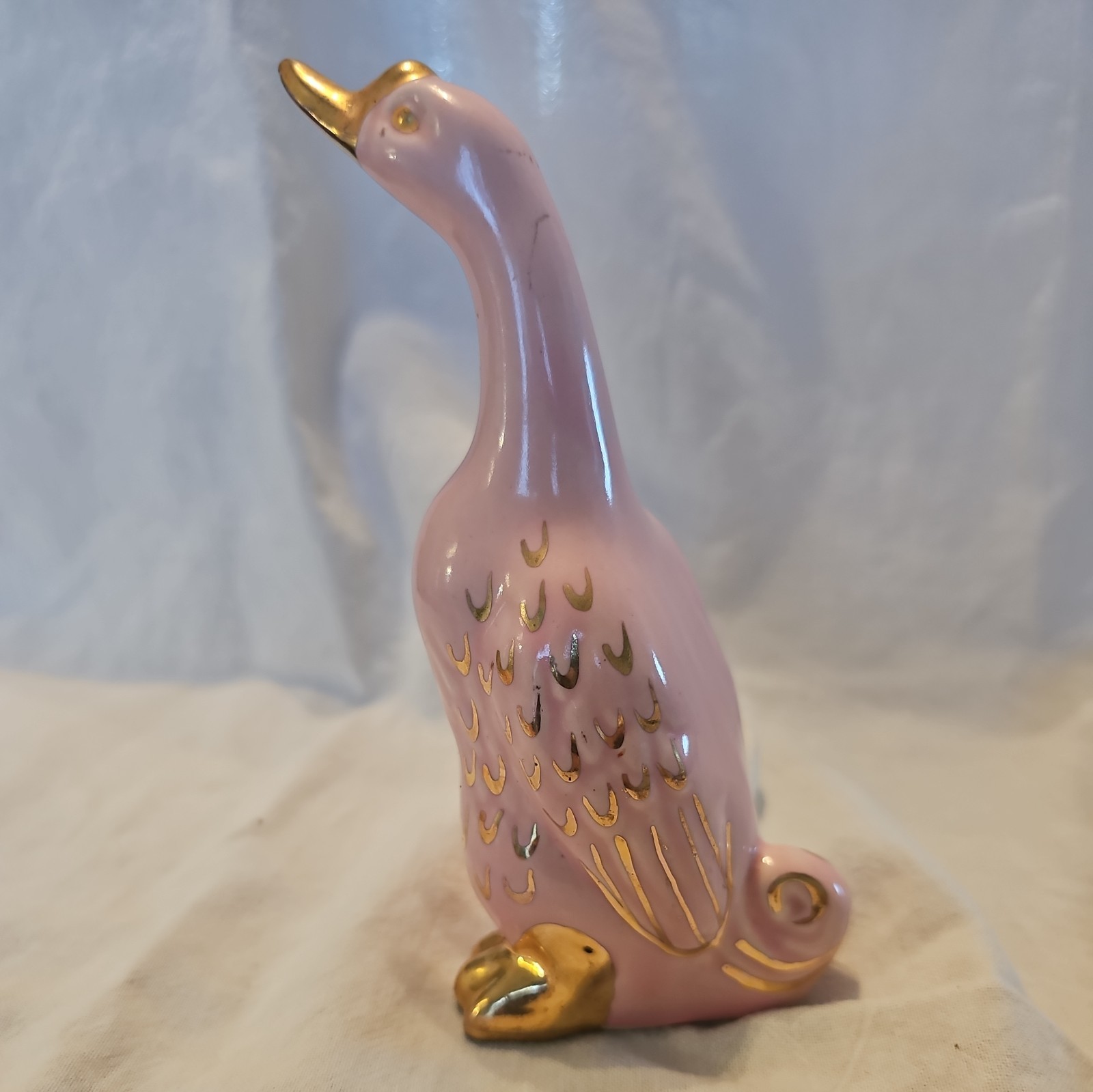 Vintage Pink & Gold Gilt Porcelain Goose Mid-Century