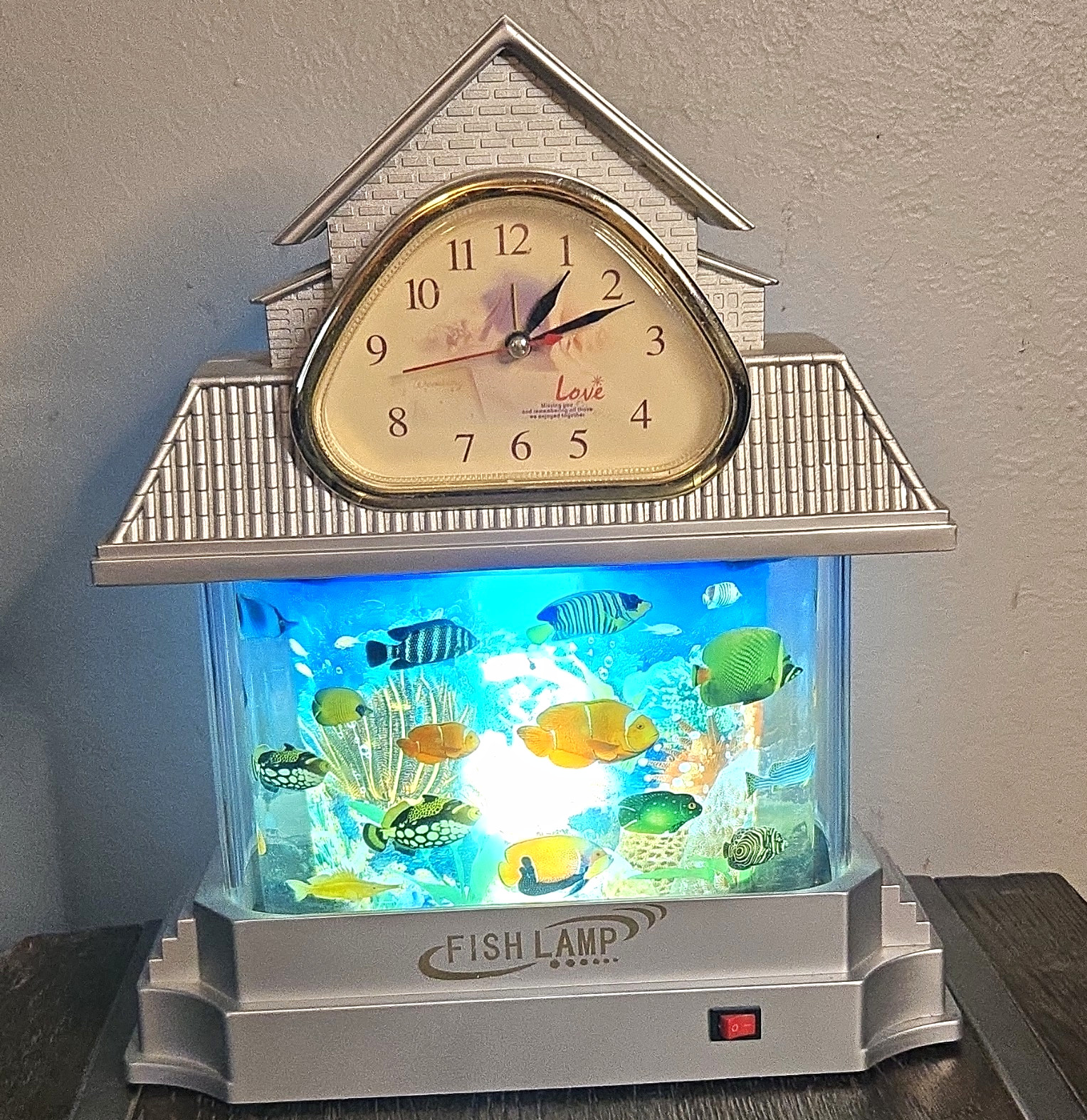 Fish Lamp Novelty Accent Lamp w/ Clock, Silver Marine Nautical, Blue Light
