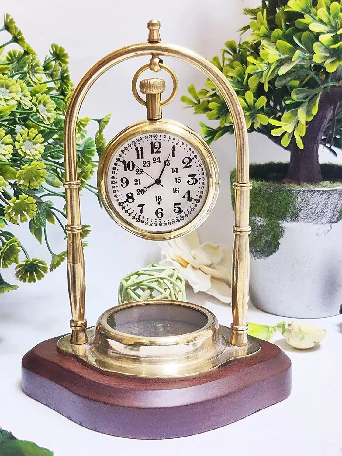 Antique Brass Desk Table Clock Mechanical Vintage Table Top Decorative Gift