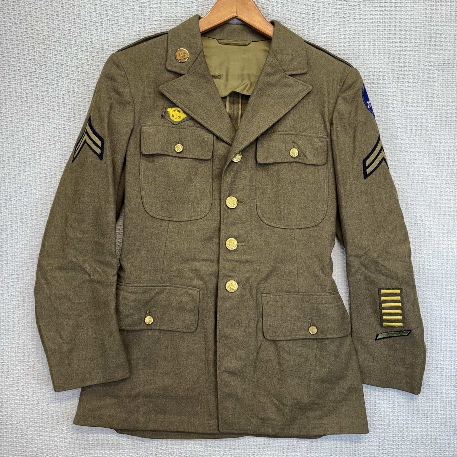 Men's WWII 1940s Wool US Army Tunic Uniform Jacket WW2 Army Pacific Green Med