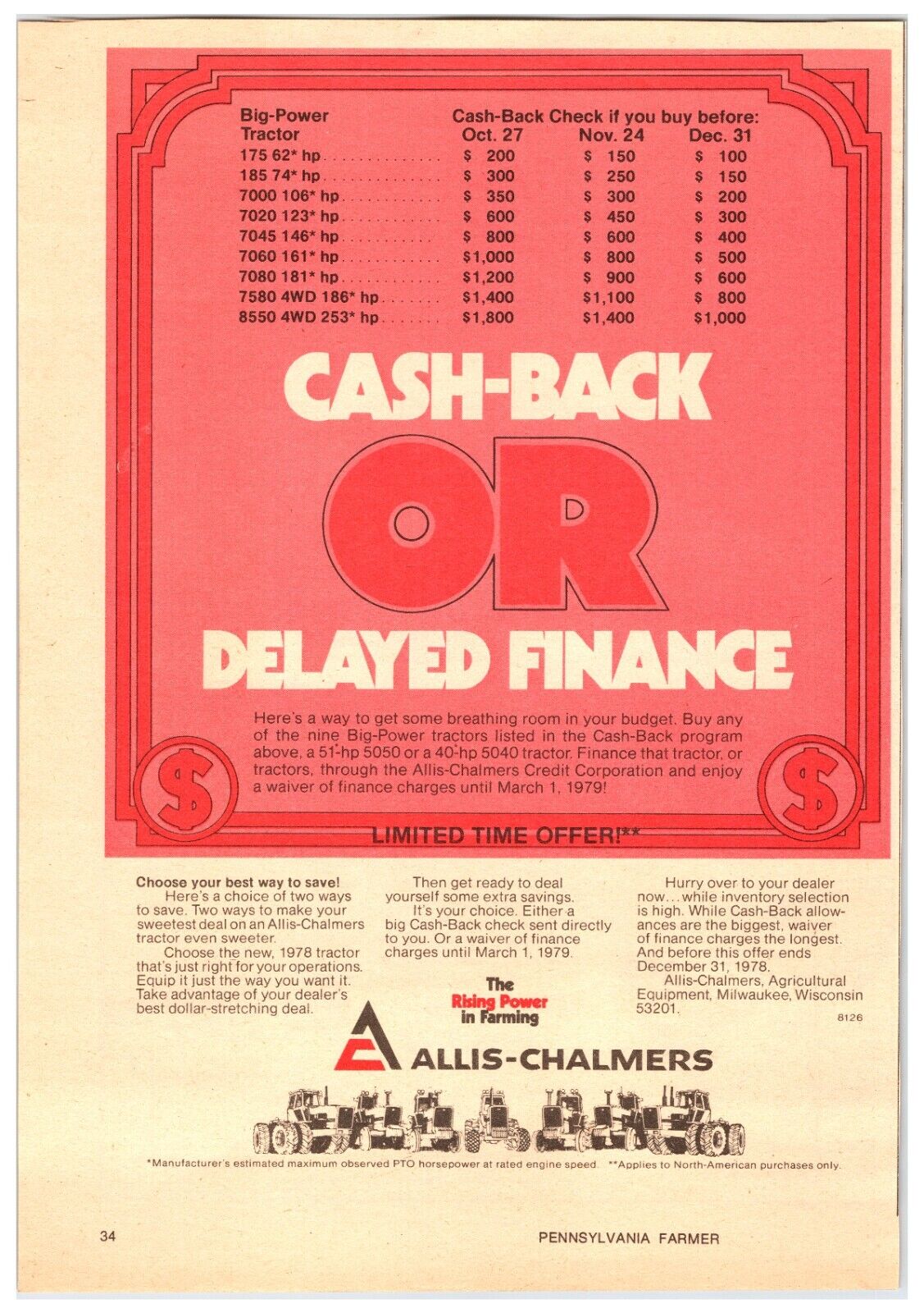 1979 Allis-Chalmers Tractors Sale - Original Print Advertisement (7.5in x 11in)