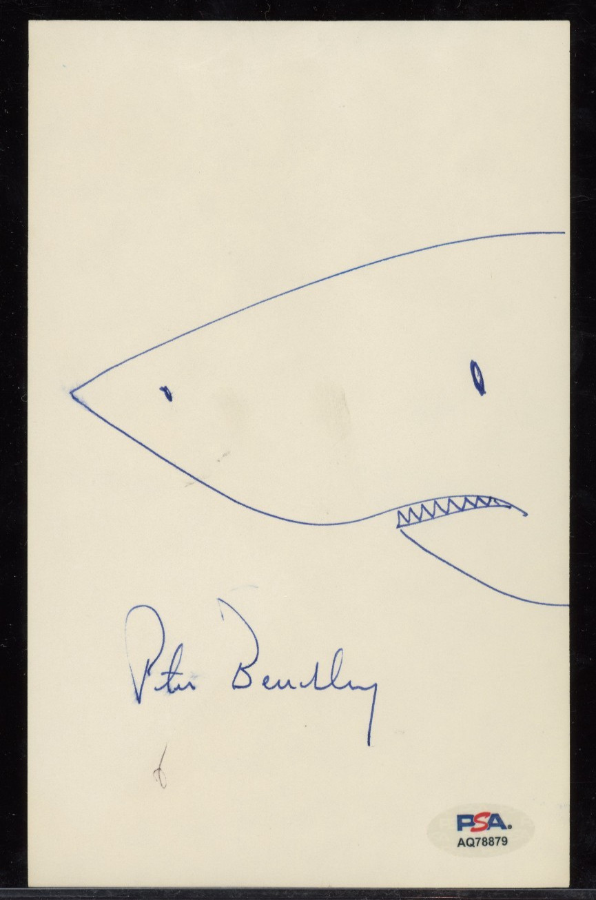 Peter Benchley JAWS Author Hand Drawn Sketch Signed Paper PSA DNA Authentic COA