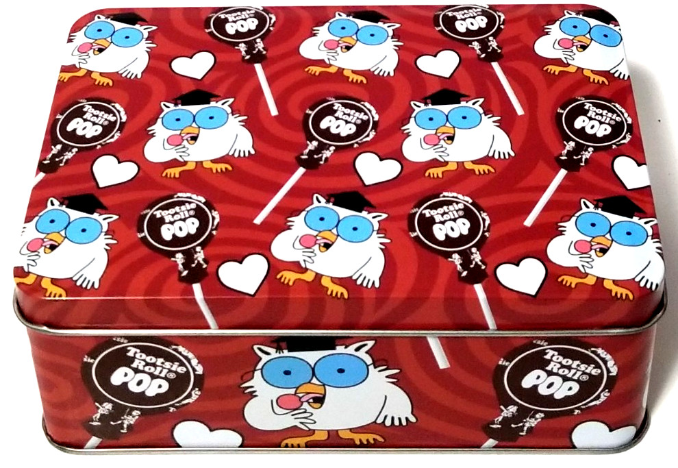 Tootsie Roll Pop Red/White/Brown Cartoon Owl Hearts Pattern Advertising Tin New Tootsie Roll Pop Red/White/Brown Cartoon Owl Hearts Pattern Advertising Tin New
