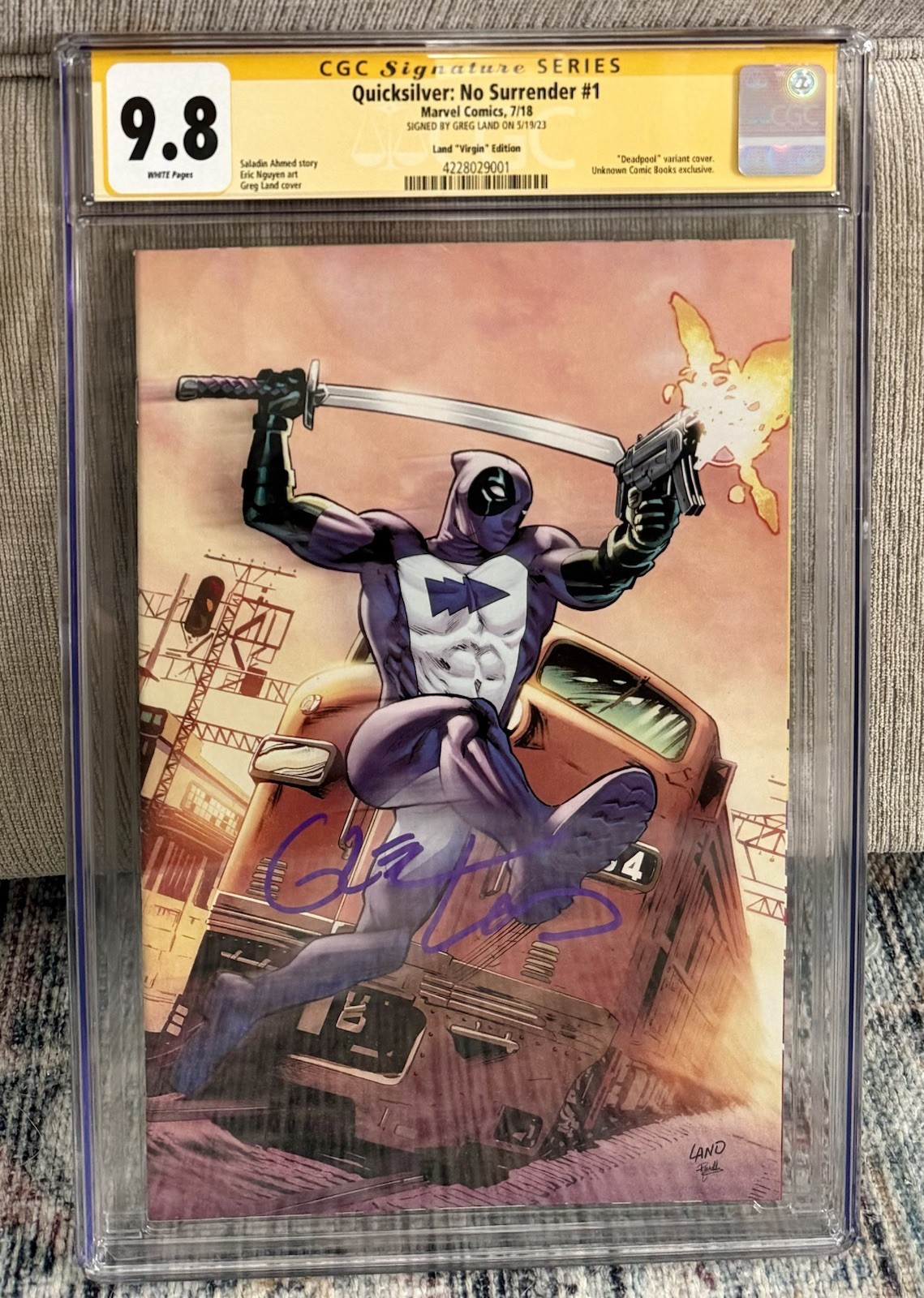 Marvel Quicksilver No Surrender 1 Greg Land Deadpool Virgin Variant CGC 9.8 Sign