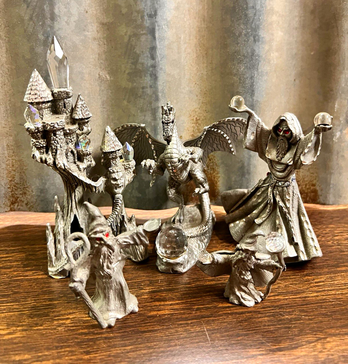 Walterwork Fine Pewter Fantasy Figurine Set Dragon Wizard Castle Walterwork Fine Pewter Fantasy Figurine Set Dragon Wizard Castle