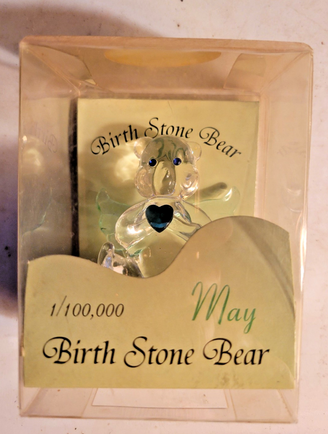 Vtg Future Sale 1/100,000 May Birth Stone Art Glass Angle Teddy Bear Figurine
