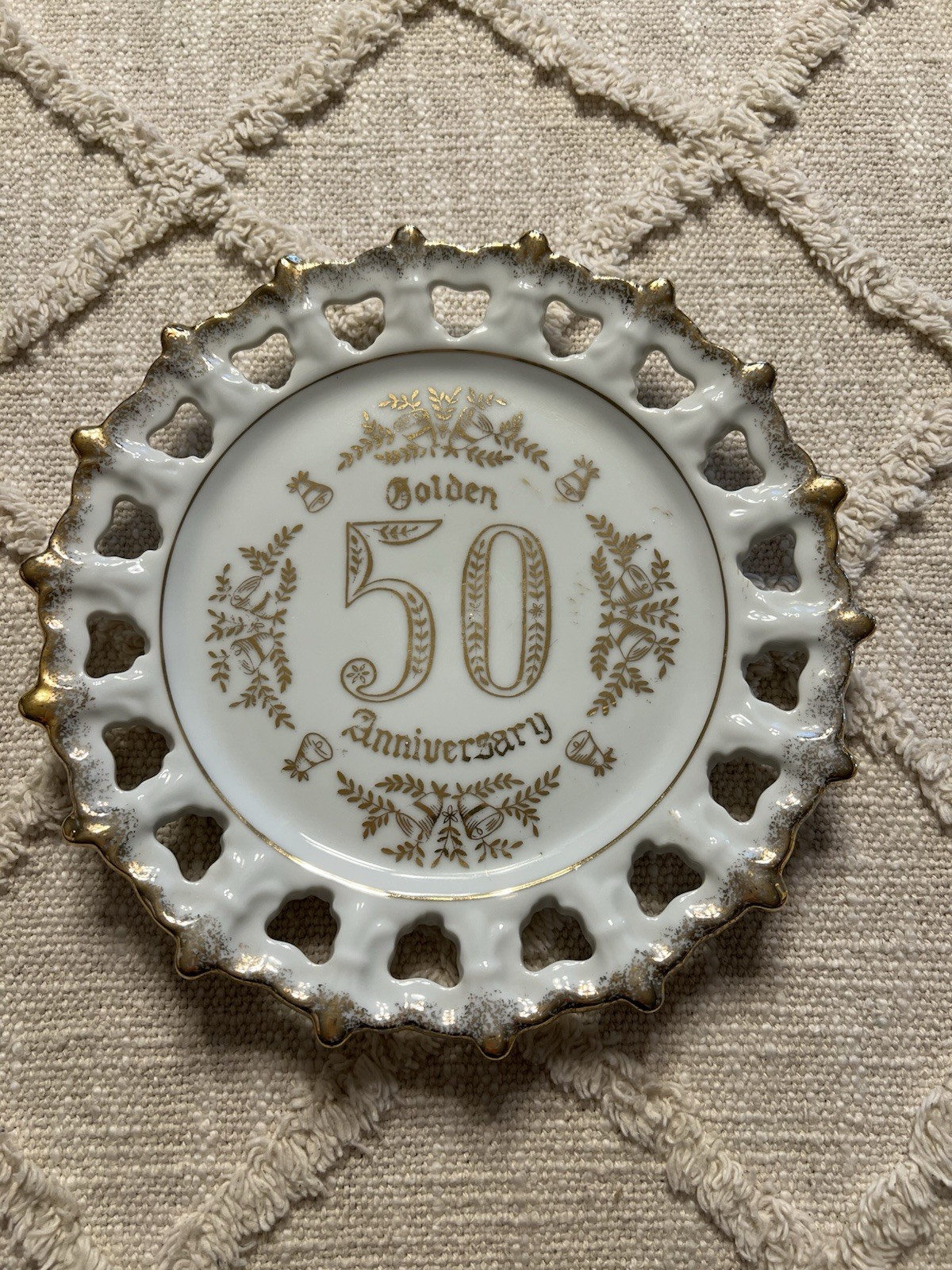 Porcelain 50th Anniversary Plate Vintage ARDCO Gold Trim Made In Japan