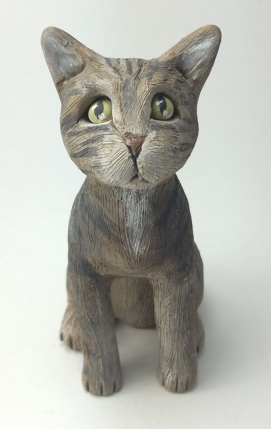 Cat Kitten Figurine Handpainted Handcrafted Expressive Eyes Detailed Vtg 4.5\
