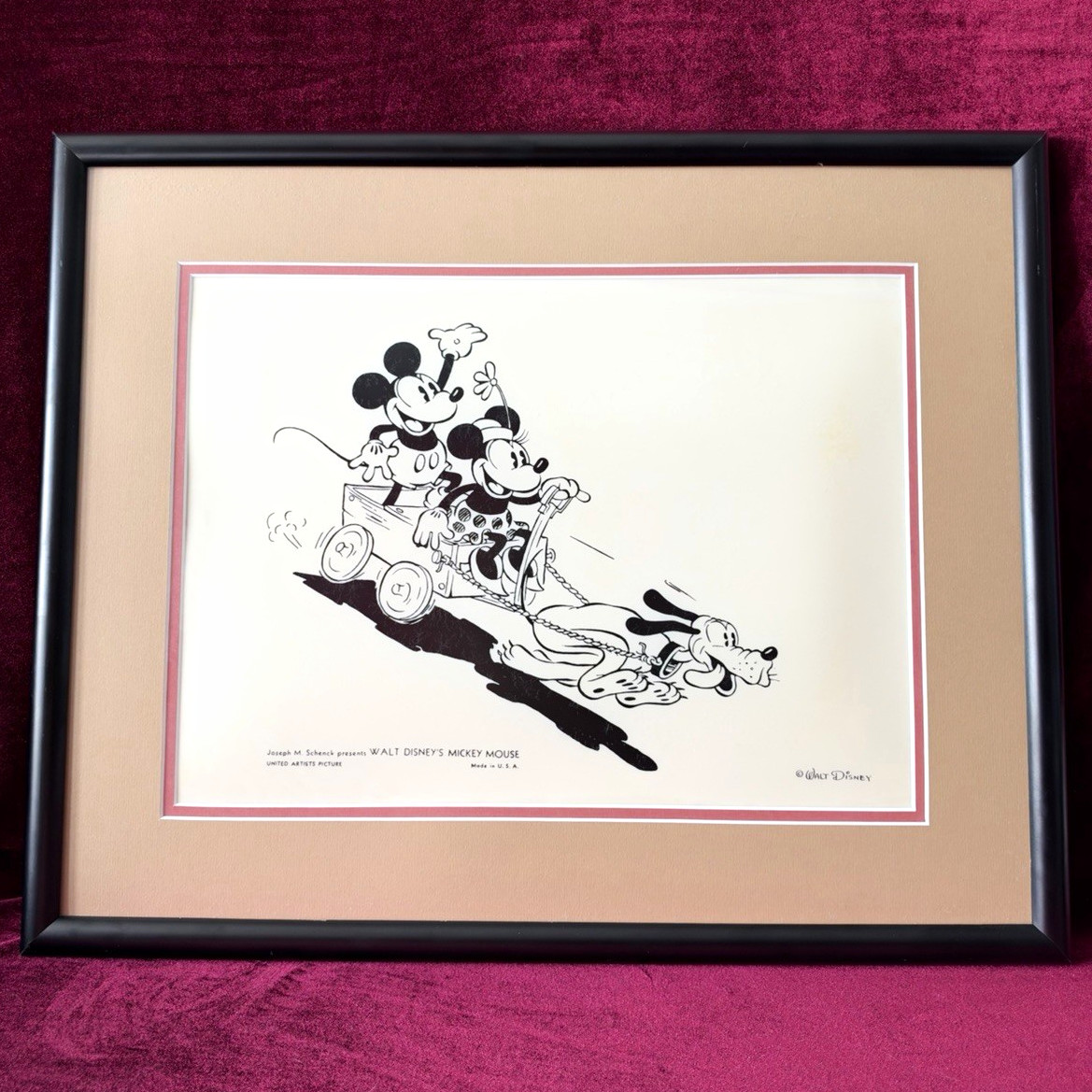Vintage Mickey Mouse United Artists Movie Print Joseph M Schenck Framed Disney