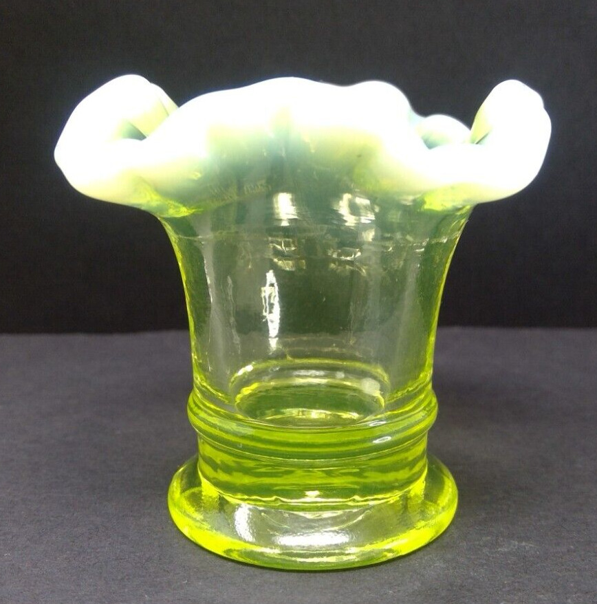 Vintage Fenton Yellow Opalescent Glass Miniature Flared Top Vase