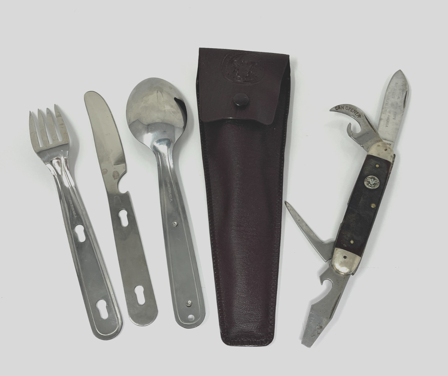 Vintage Original Boy Scout BSA Ulster USA Camp Knife c1966-76 & Utensil Set