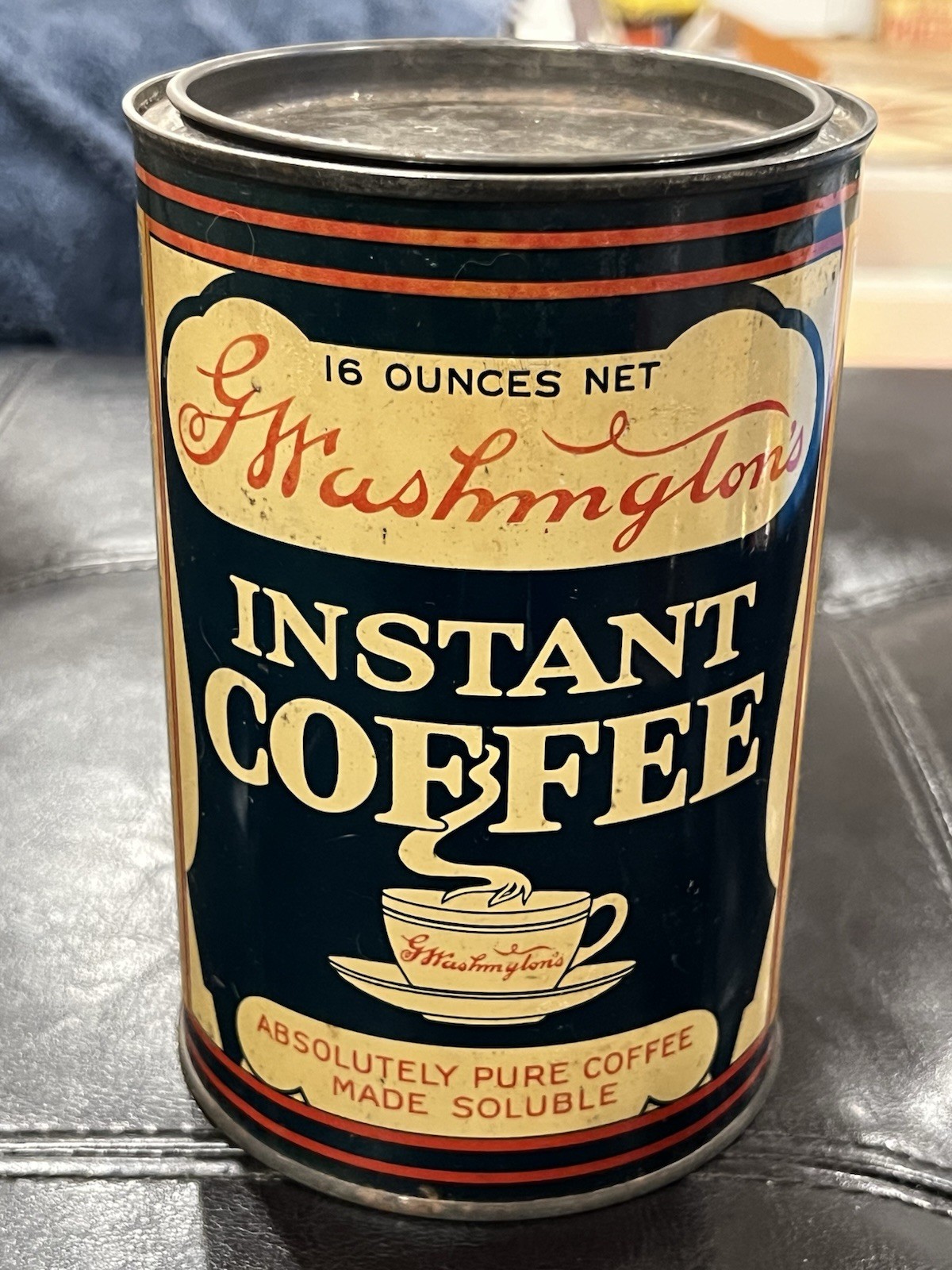 Vintage G Washingtons Instant Coffee Tin Can 16 Oz Morris Plains NJ Antique Lid