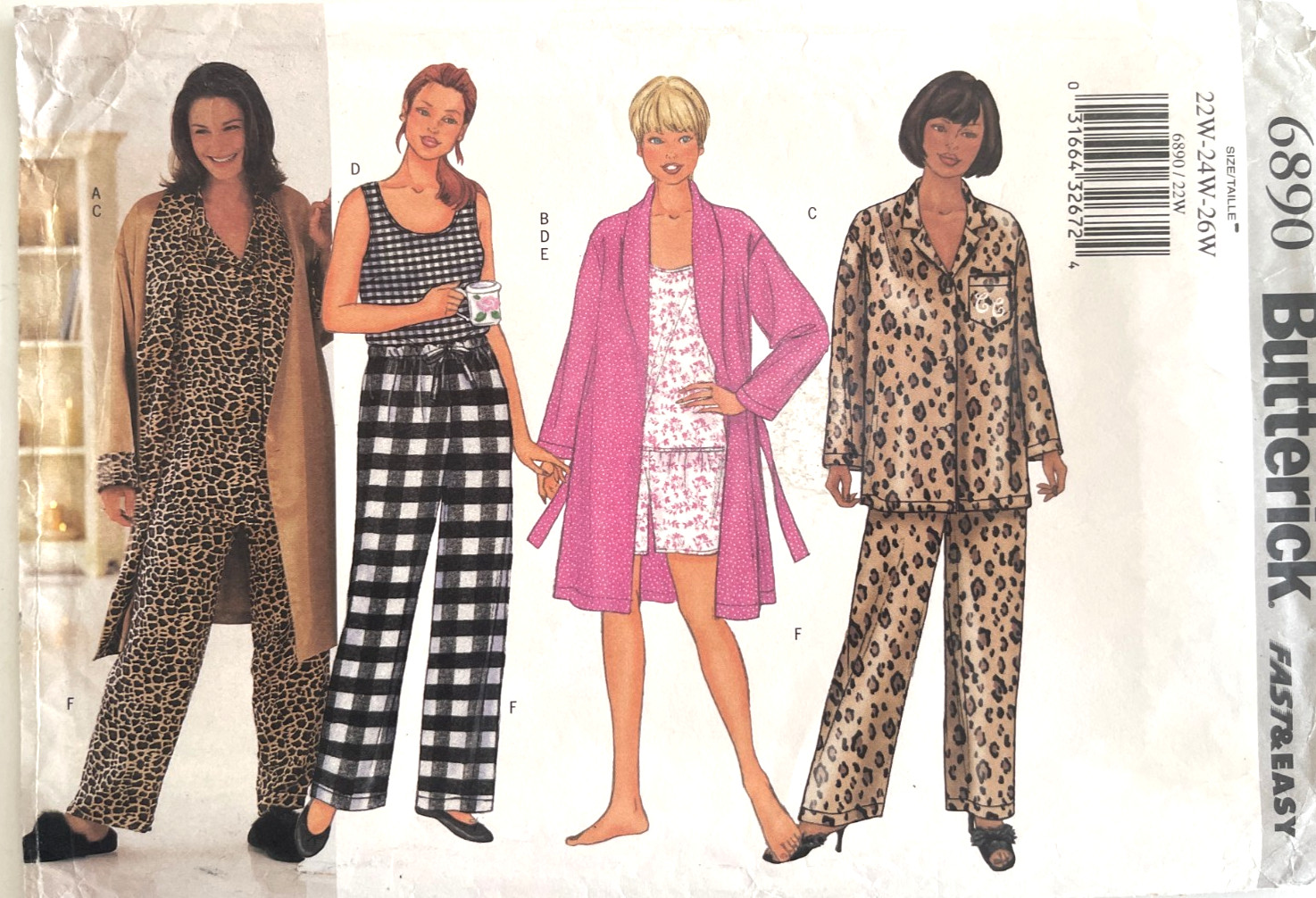 Butterick Women\'s Robe,Top,Shorts,Pants Pattern 6890 Size 22W-26W UNCUT