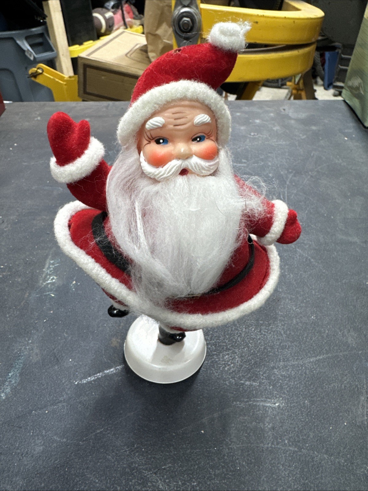 Vintage Santa Claus Christmas Figurine Plastic/Flocked on Base 1950s Japan