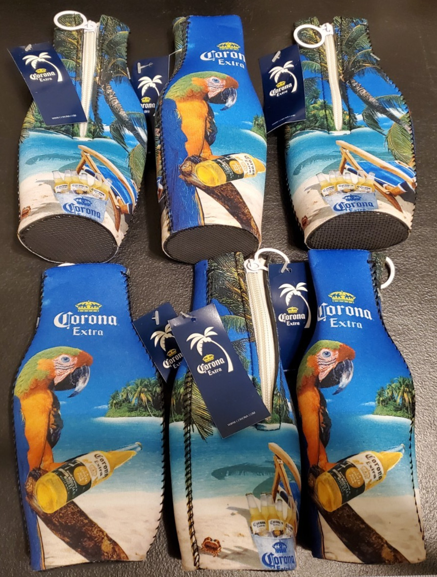 LOT of (6) Corona Extra Parrot Macaw Beach Beer Bottle Zip Coozie Hugger - NEW LOT of (6) Corona Extra Parrot Macaw Beach Beer Bottle Zip Coozie Hugger - NEW