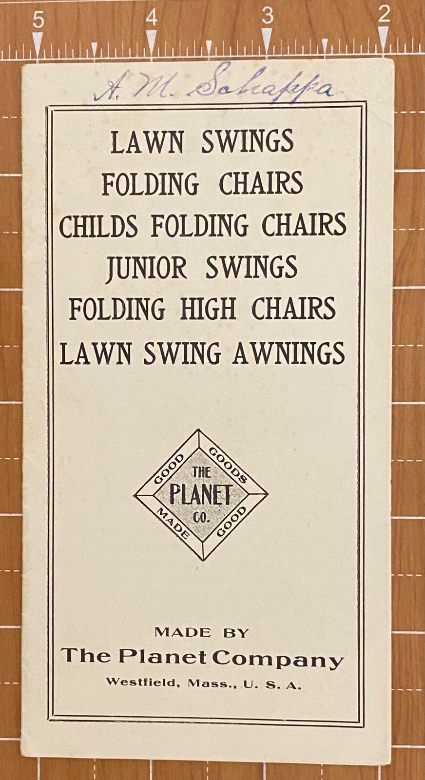 WESTFIELD MA PLANET COMPANY LAWN SWINGS FOLDING CHAIRS HIGH CHAIRS ADVERT FOLDER WESTFIELD MA PLANET COMPANY LAWN SWINGS FOLDING CHAIRS HIGH CHAIRS ADVERT FOLDER