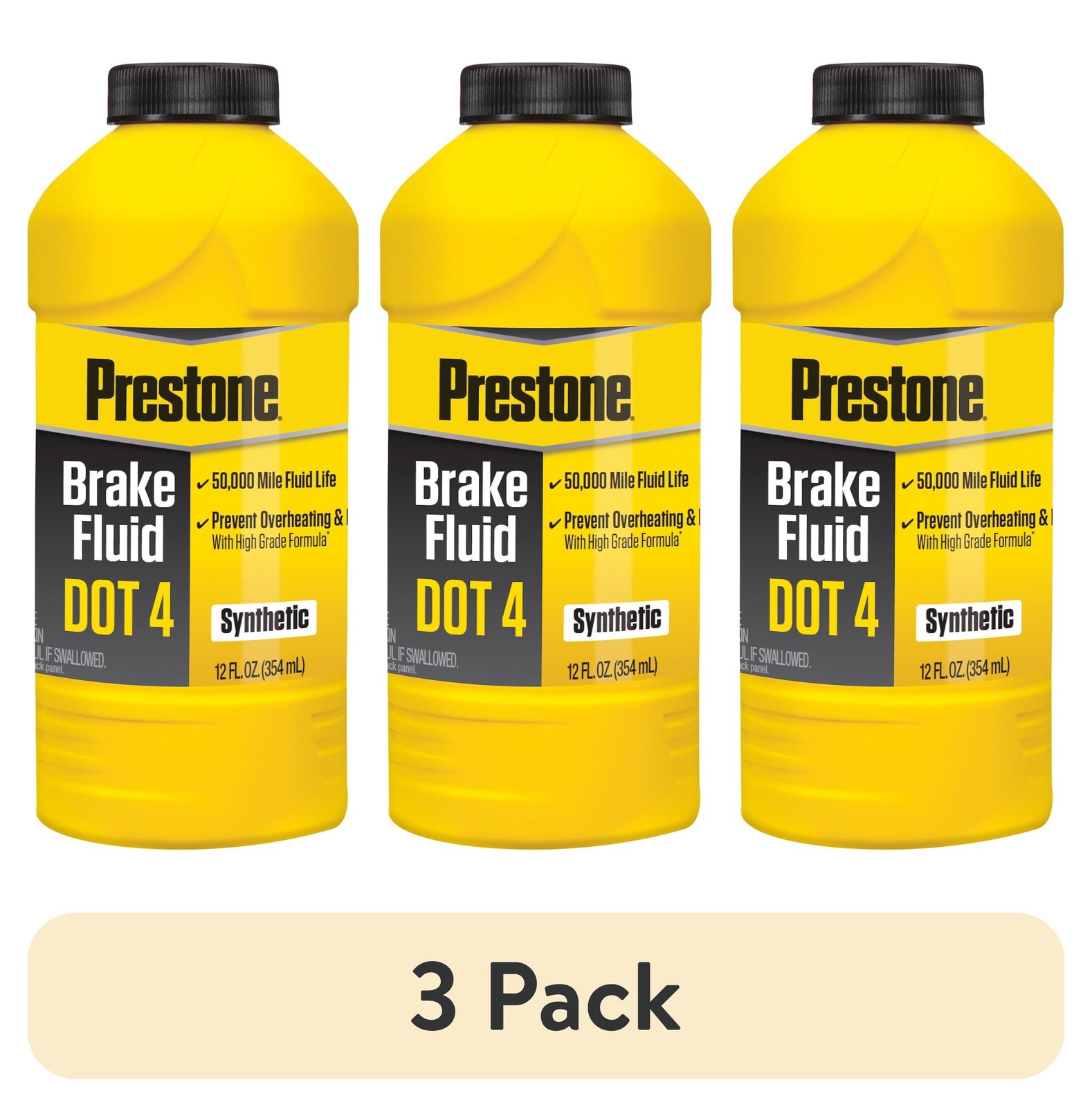 (3 pk) Prestone Dot 4 Brake Fluid - 12 fl oz- Synthetic, High Grade, 50,000 mile