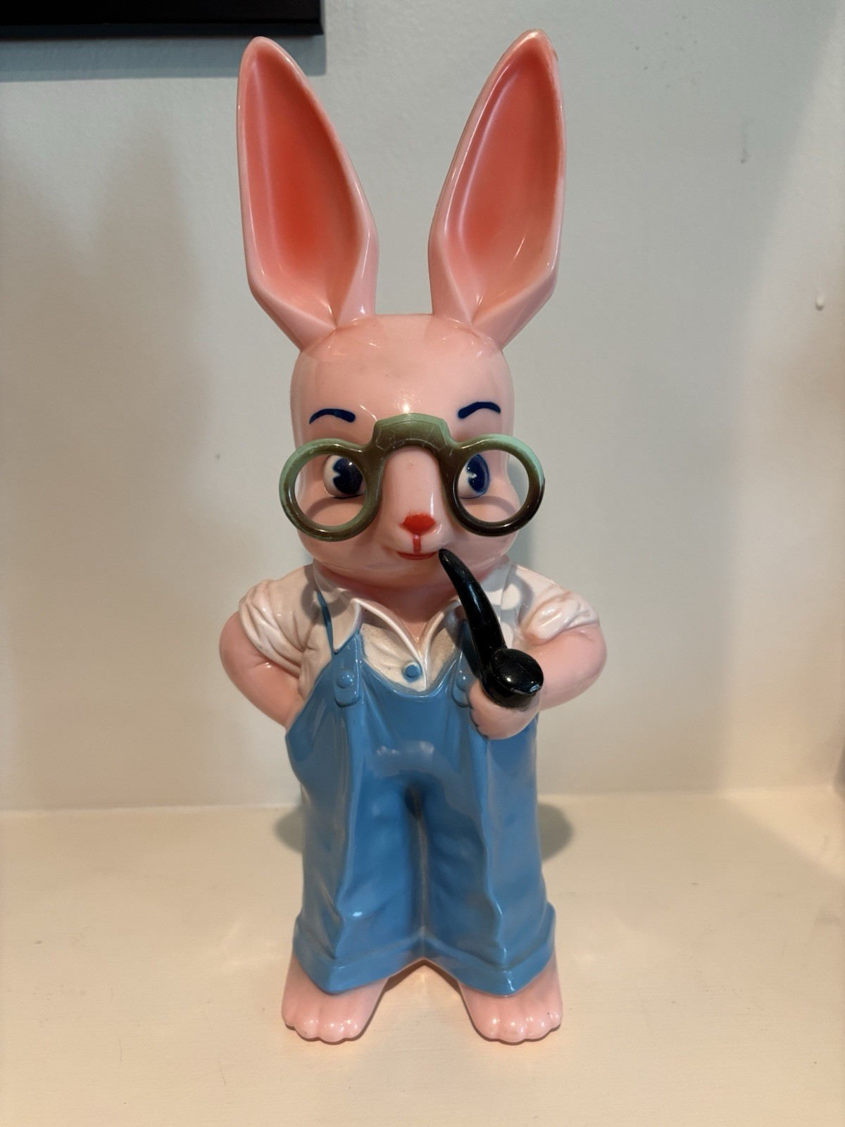 Vintage Knickerbocker Rabbit Bunny Coin Bank Original Glasses Pipe Complete