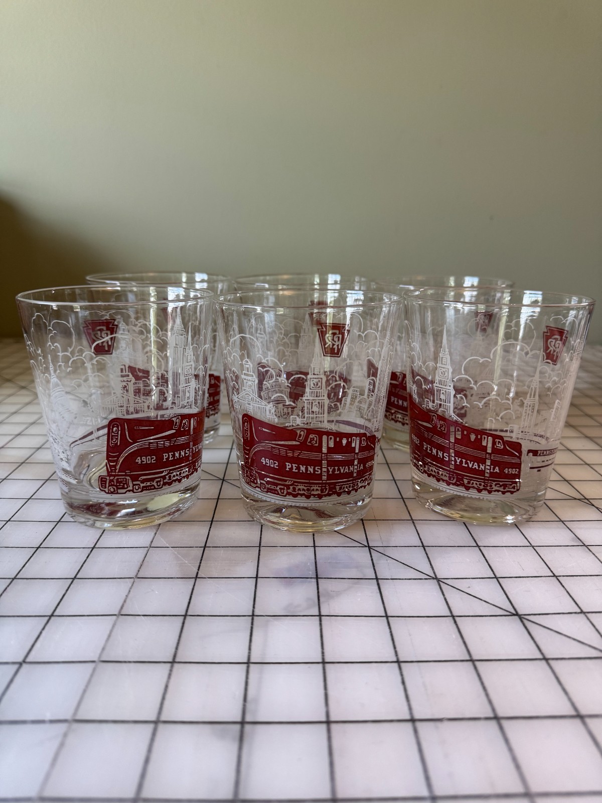 Vintage Pennsylvania Railroad 4902 Libbey Tumblers Set 6 PRR Train Glasses