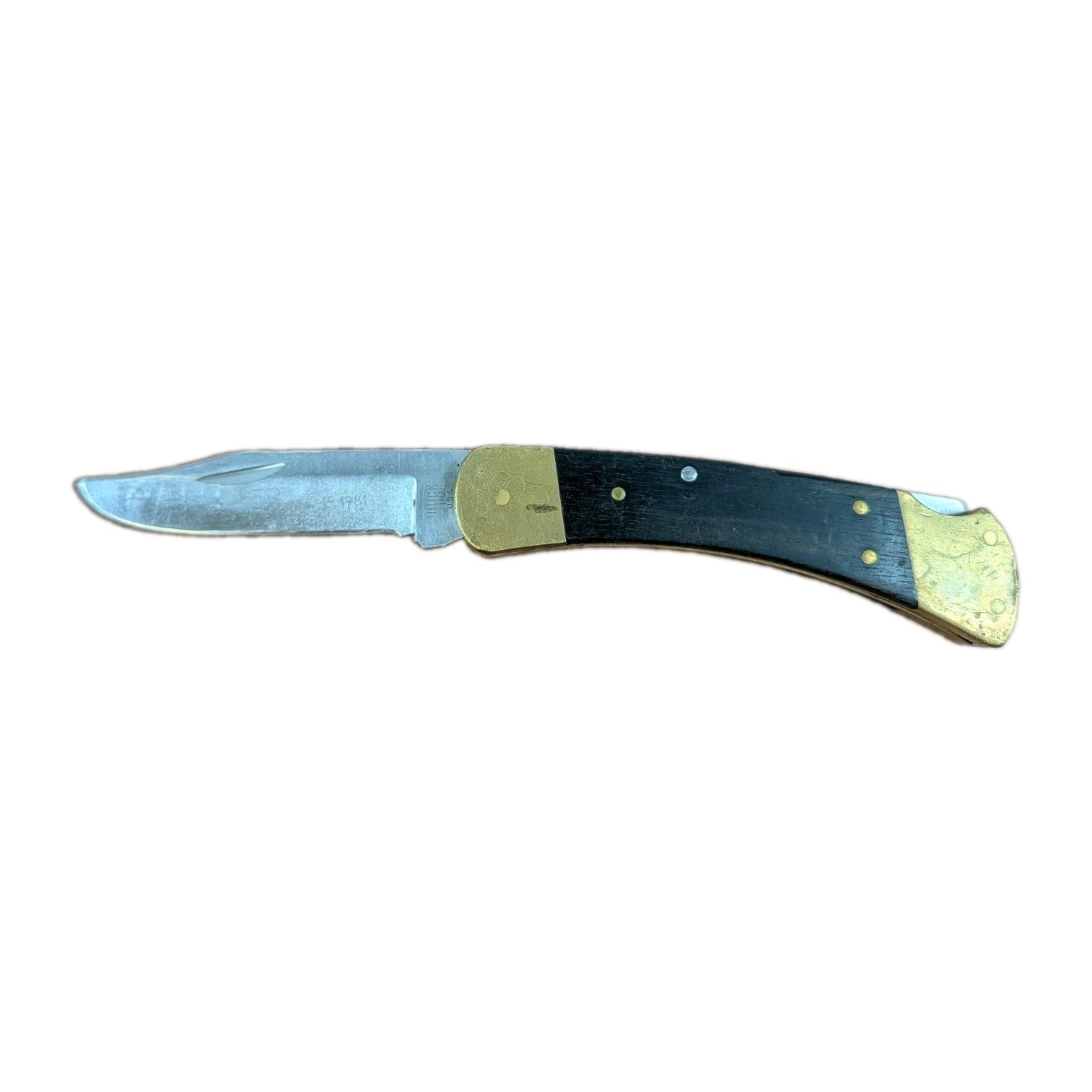 Vintage Buck 110 3-Dot Knife 1980-1981 440C High Carbon Steel USA Ebony Hunter