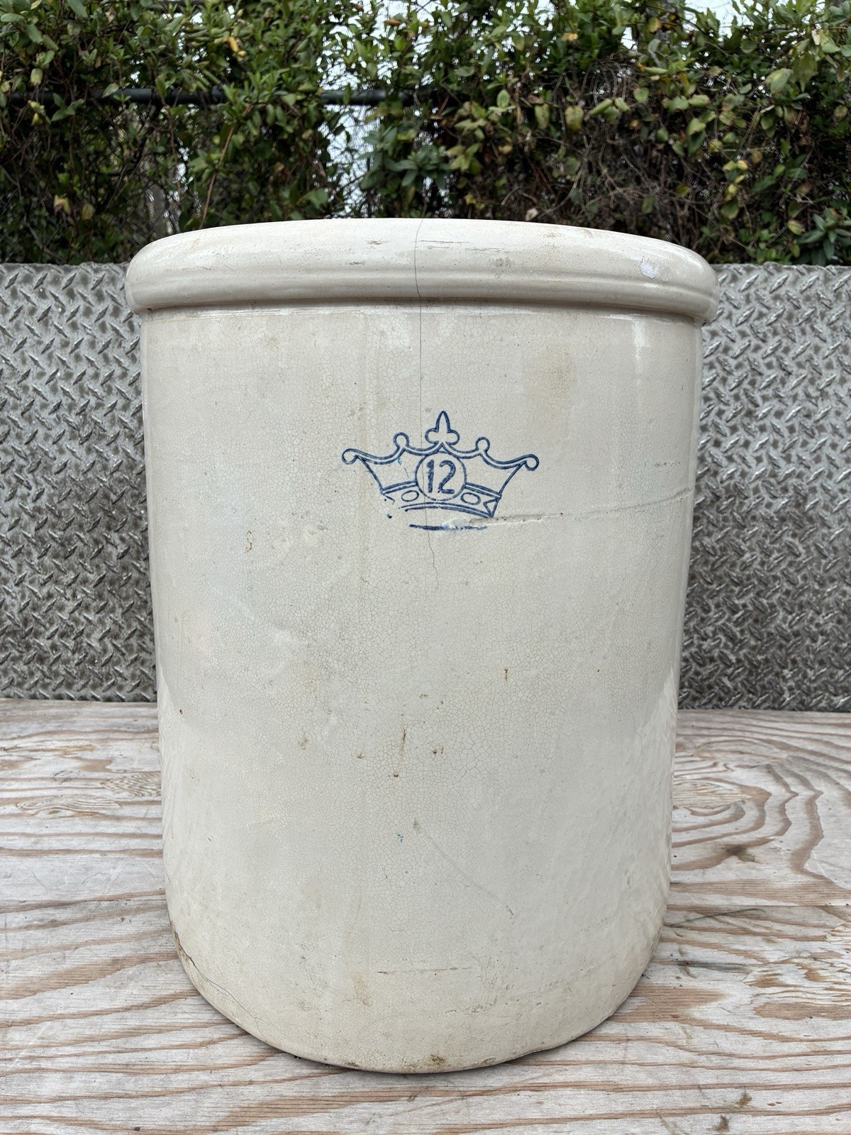 Vintage Robinson Ransbottom Blue Crown 12 Gallon Pottery Crock Planter Roseville