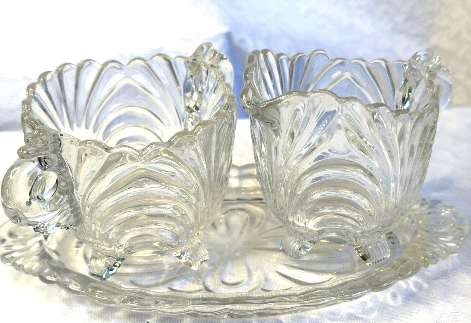 Sugar & Creamer With Tray Vintage Elegant tea party Glassware