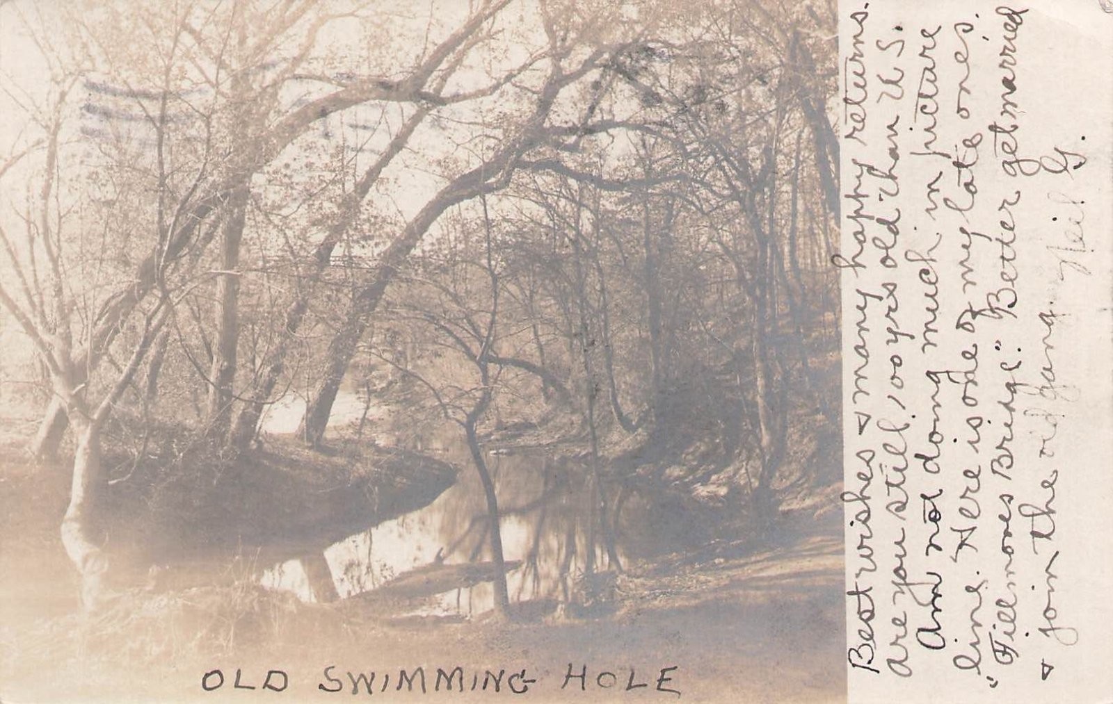 Joplin Missouri Old Swimming Hole Trees Water Fillmores Bridge 1907 RPPC
