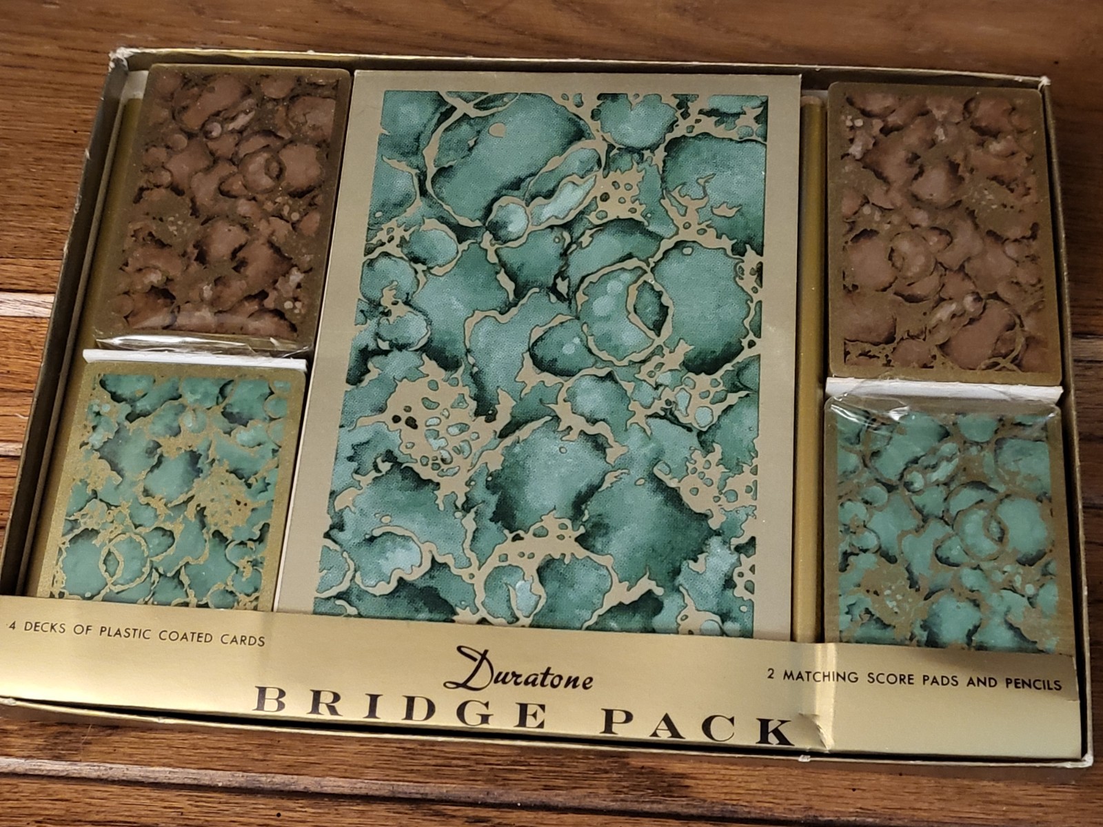 Vintage Duratone Playing Card Bridge Set 4 Sealed Decks 2 Score Pads Pencil 