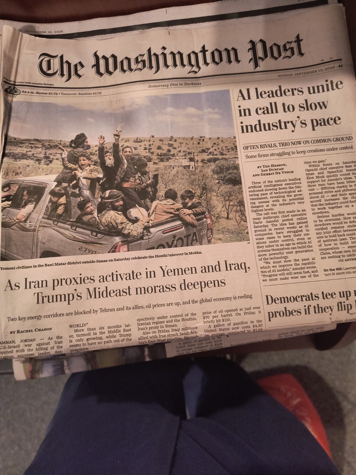 The Washington Post Sunday September 13 2026 AI Leaders Unite In Call To Slow...
