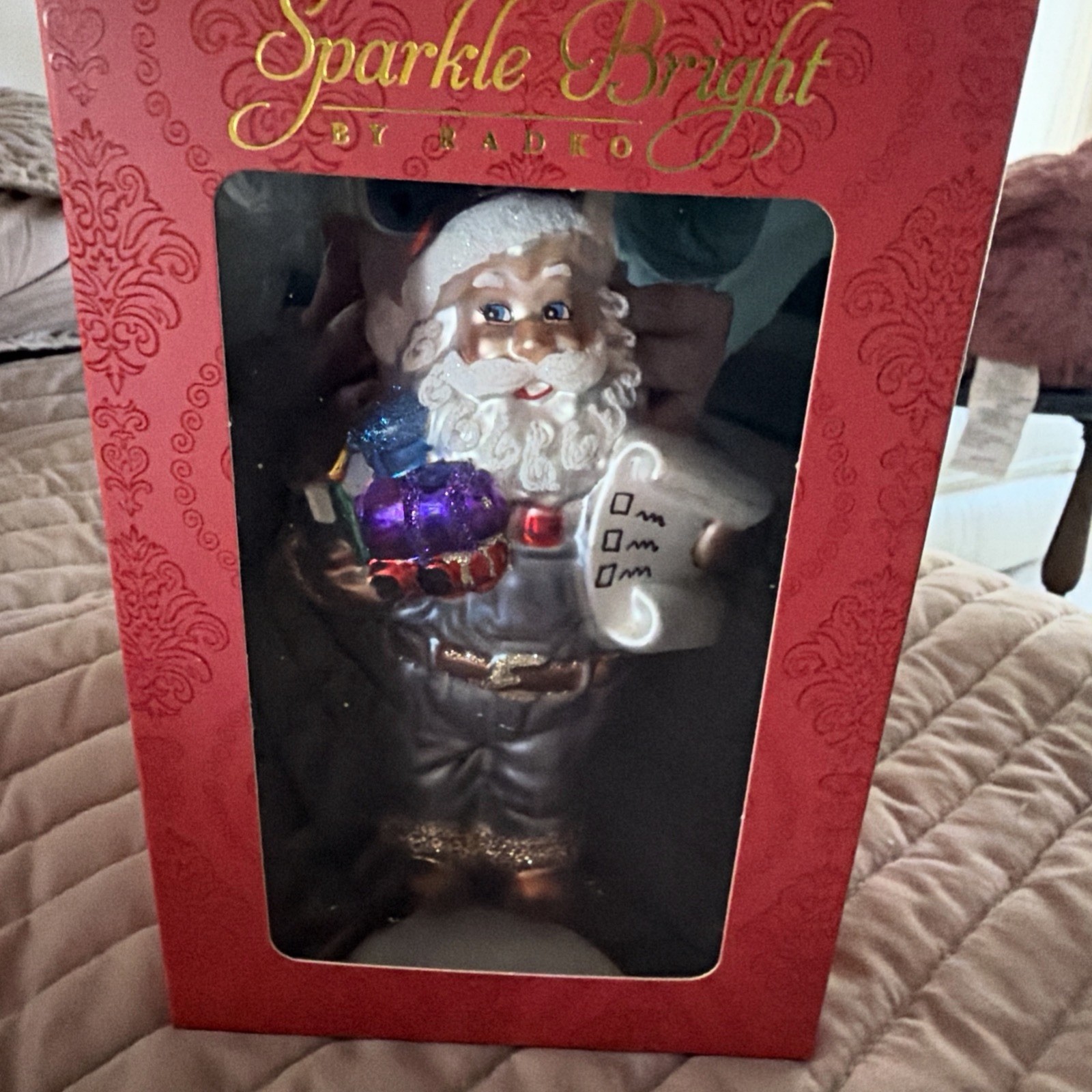 BRAND NEW Christopher Radko Sparkle Bright Santa with List Glass Ornament in Box BRAND NEW Christopher Radko Sparkle Bright Santa with List Glass Ornament in Box