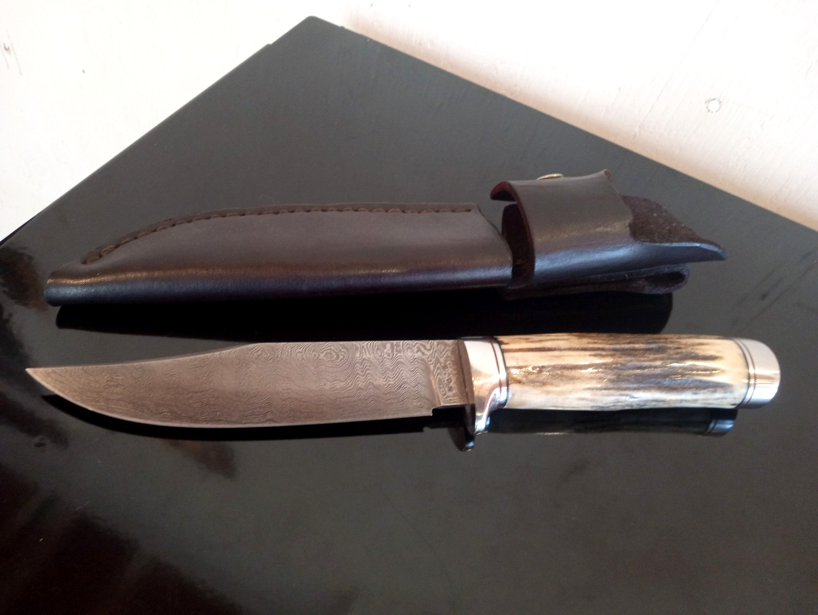 Very Rare Vintage GORDON HARLOW Sole Custom Stag/Damascus 10.5'' Hunter & Sheath