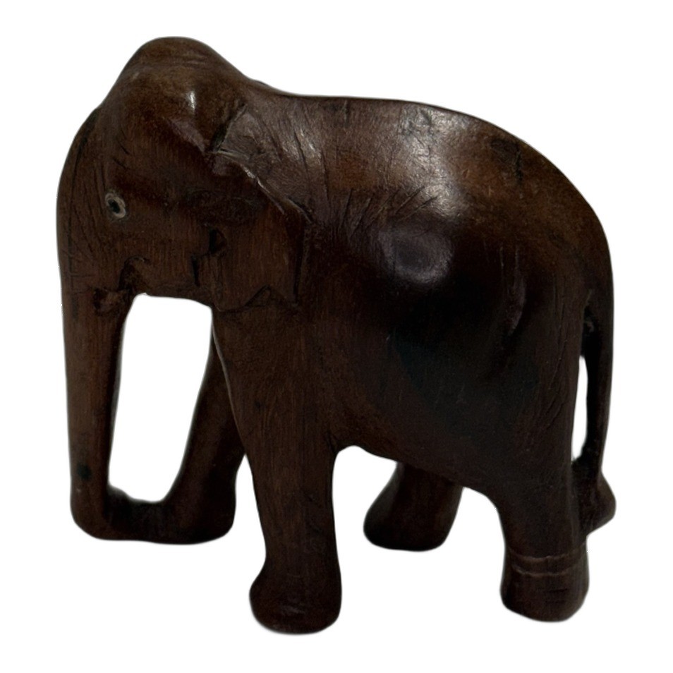 Hand Carved Wooden Elephant Figurine India Vintage Style 3in