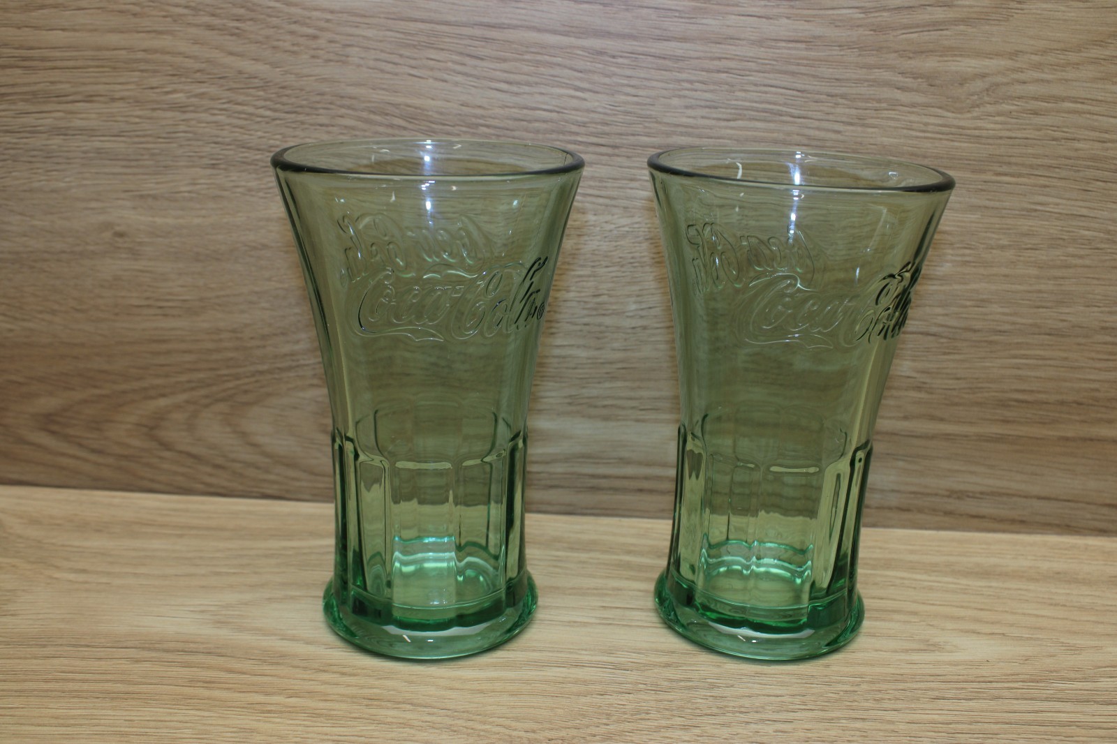 2 - Libbey Coca-Cola Georgia Green 16 oz Embossed Fluted Soda Glass Tumblers