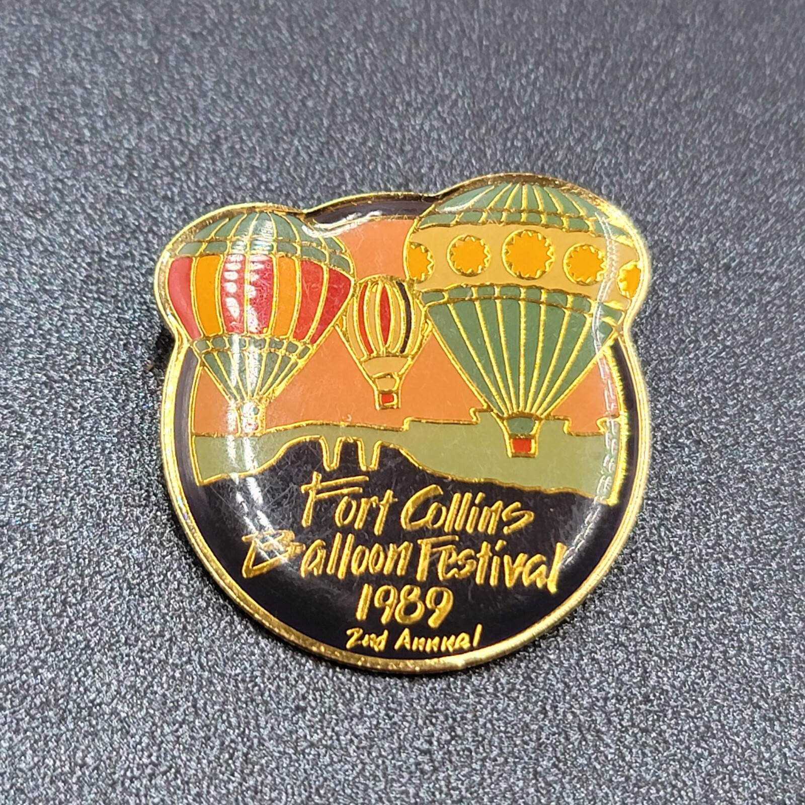 Vtg 1989 2nd Annual Fort Collins Balloon Festival Pin Hot Air Balloons Gold Tone