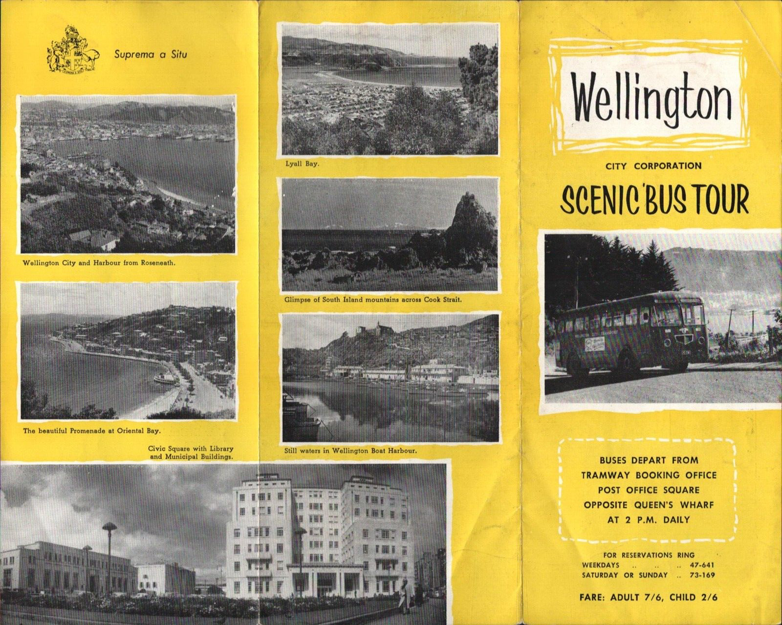 1960s WELLINGTON, NEW ZEALAND vintage tourism brochure SCENIC BUS TOUR OF CITY