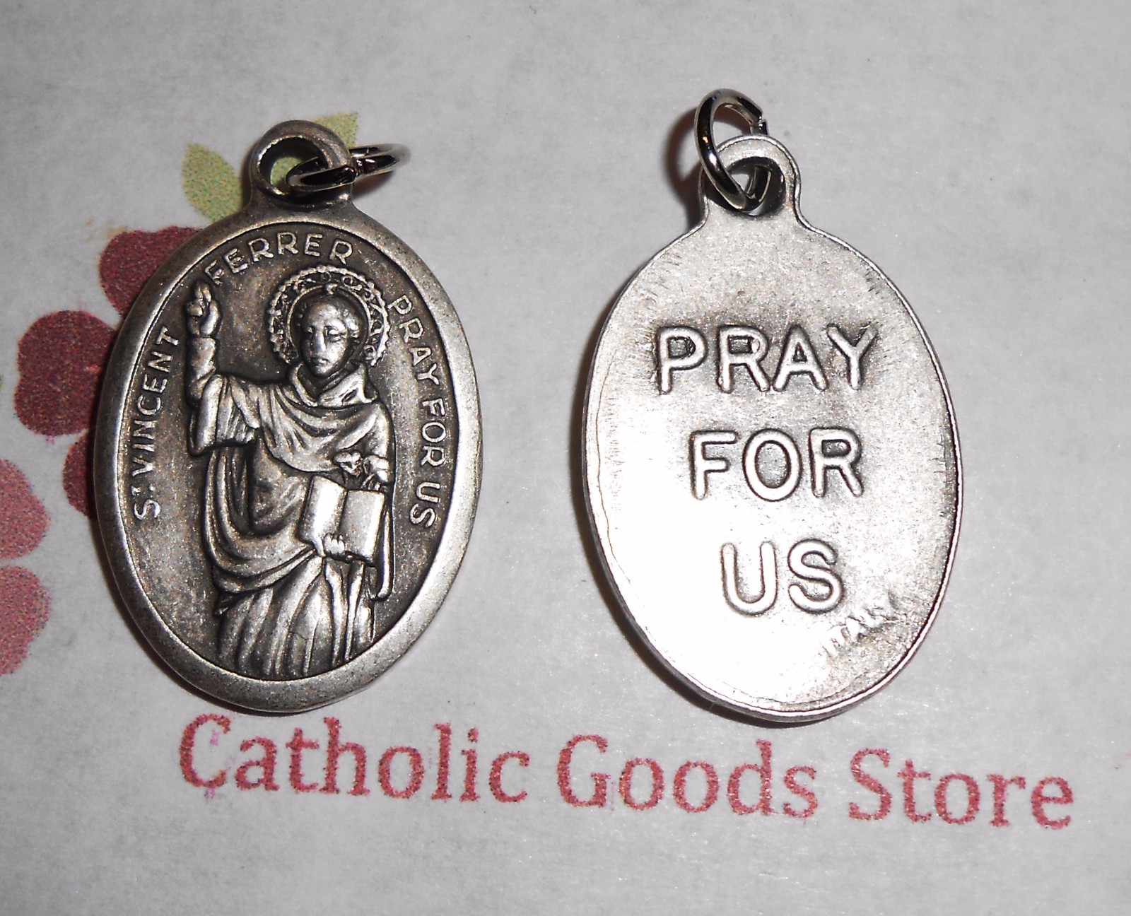 Saint St. Vincent Ferrer / Pray for Us - Italian Silver tone 1