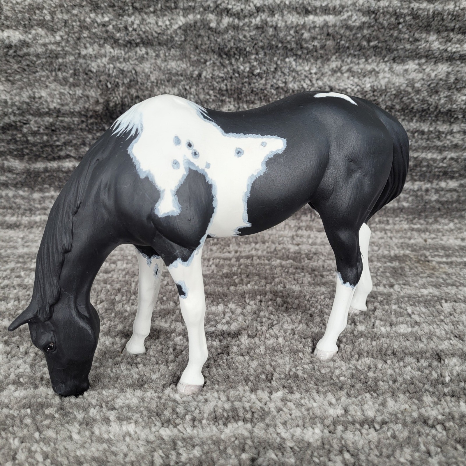 Sherry Clayton Signed 2002 Grazing Mare Horse Black White Pinto Overo OOAK