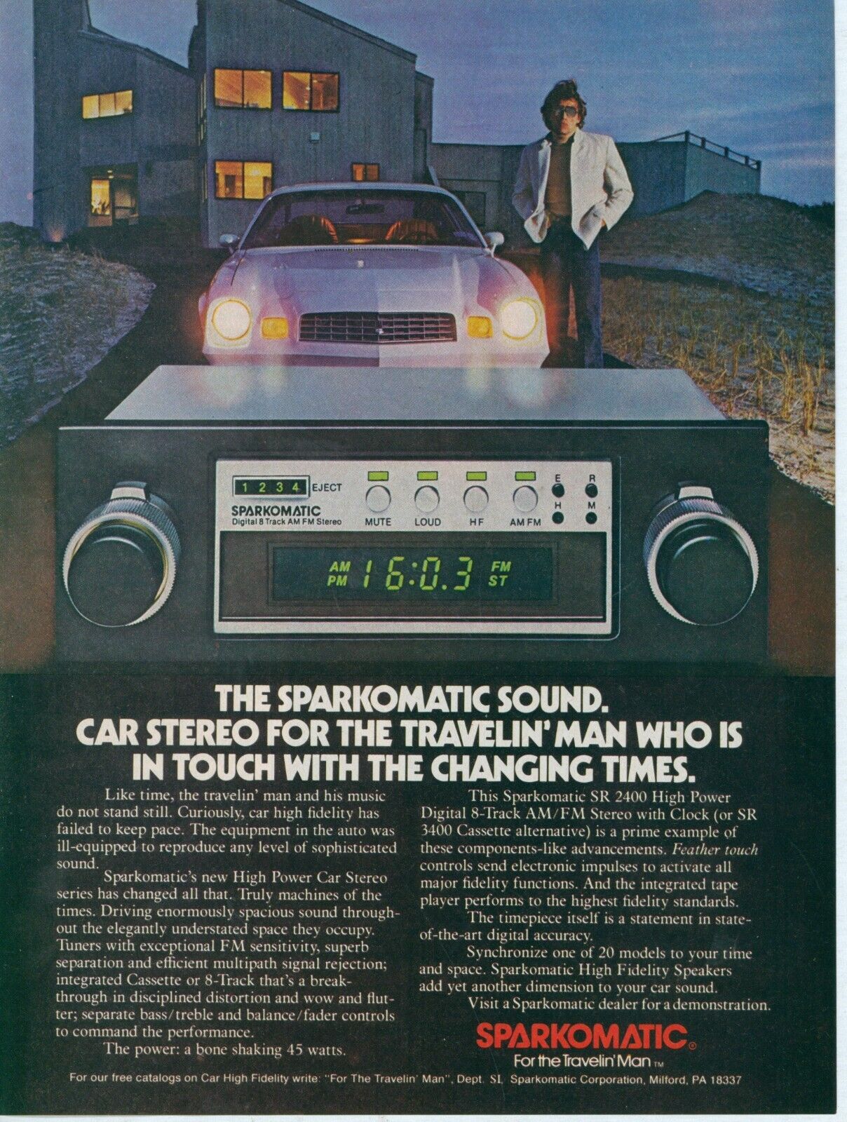 1979 Sparkomatic Car Stereo Chevy Camaro Travelin Man SR 2400 Vtg Print Ad SI14
