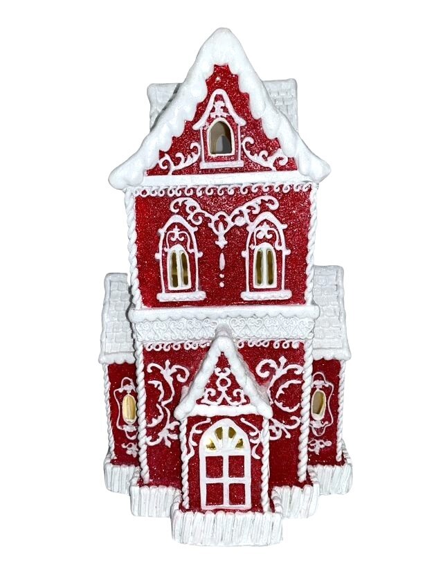 Christmas Victorian Glitter Lighted Gingerbread Hand Painted House 14