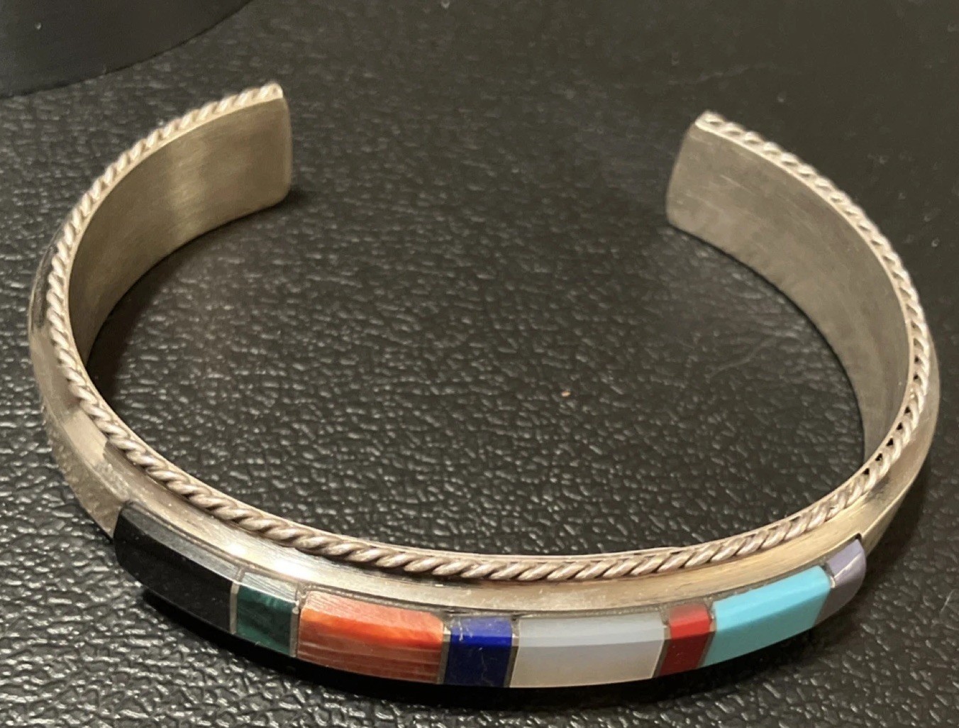 Francis Yazzie Navajo SS 925 Signed Turquoise Multistone Inlay Cuff Bracelet 6.5 Francis Yazzie Navajo SS 925 Signed Turquoise Multistone Inlay Cuff Bracelet 6.5