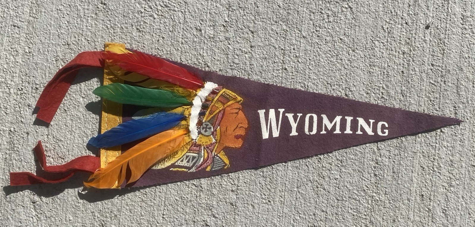 Vintage 1950’s Felt Pennant Wyoming Native American Chief 50’s Mini Flag Rare