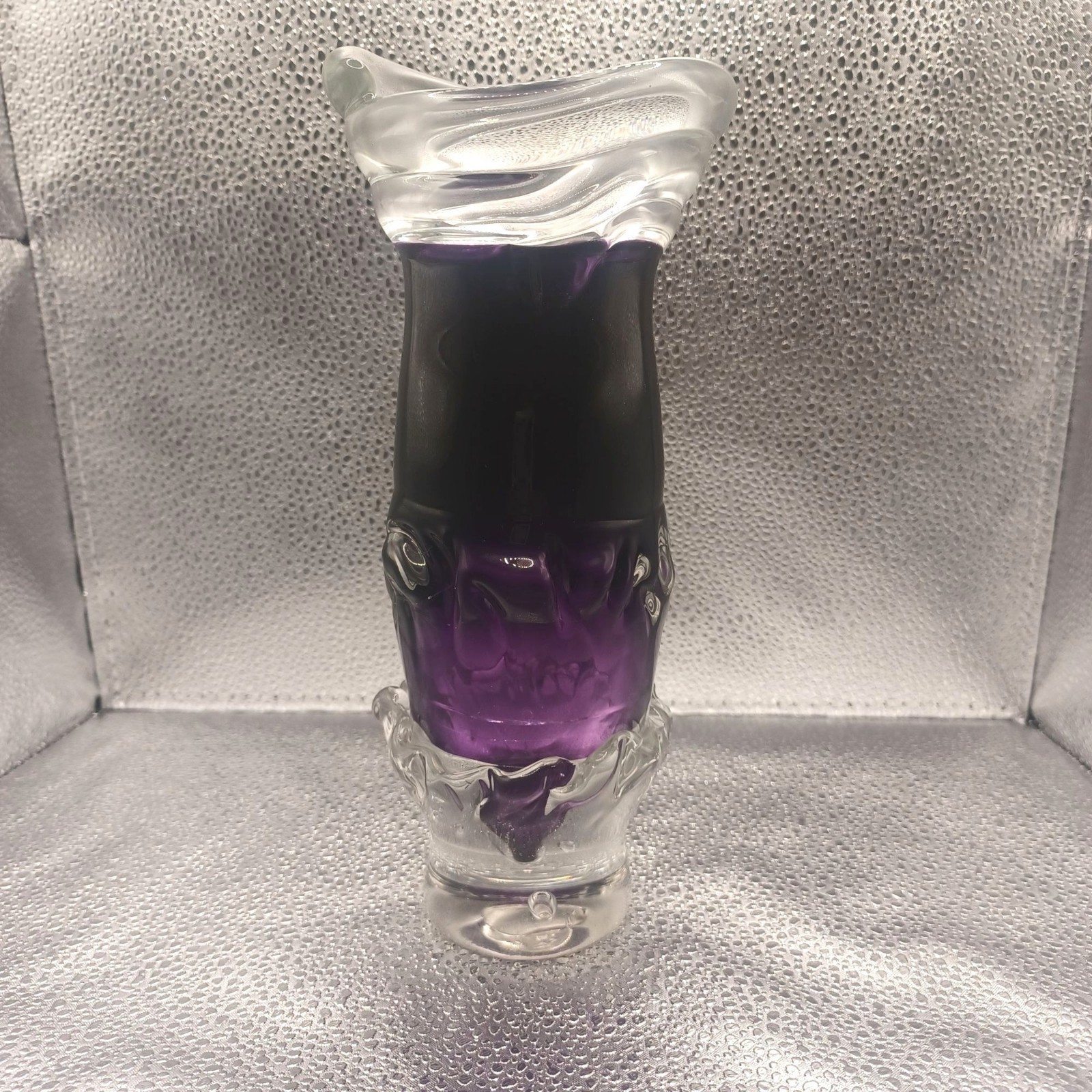 Hand Blown Studio Art Glass Vase Amethyst Purple Cased Sculptural Design Signed