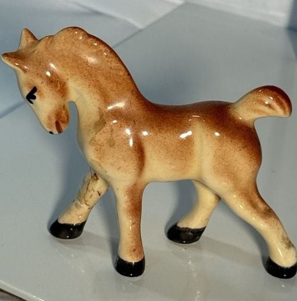 Vintage Ceramic Horse Foal Figurine Brown Glaze