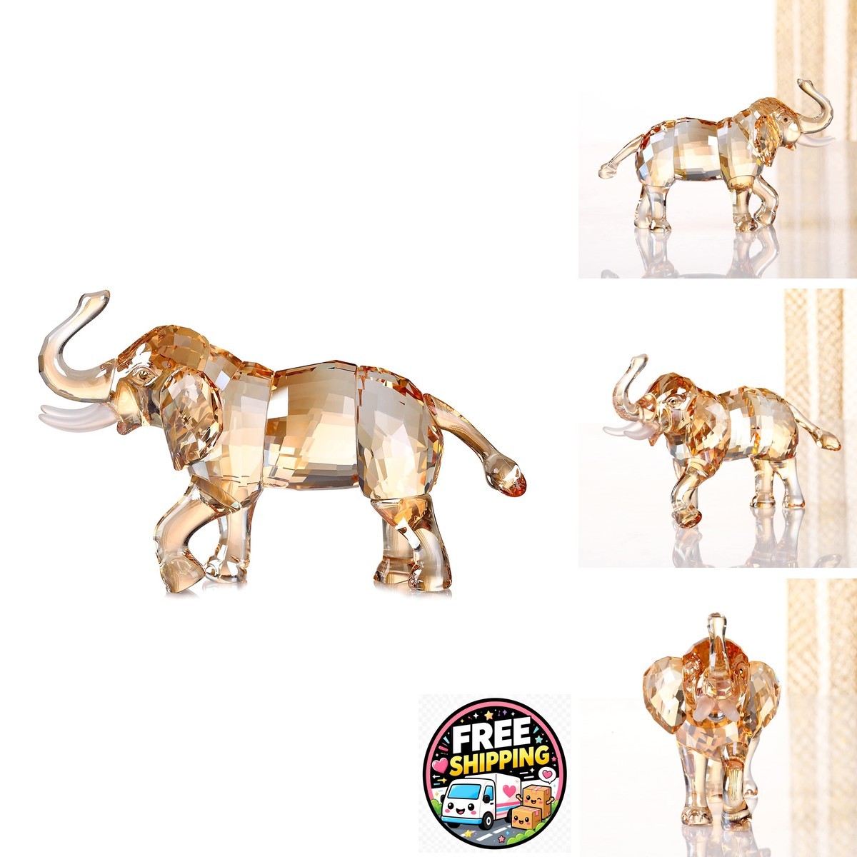 DOJOZ Crystal Lucky Elephant Figurine Collectible - Gold