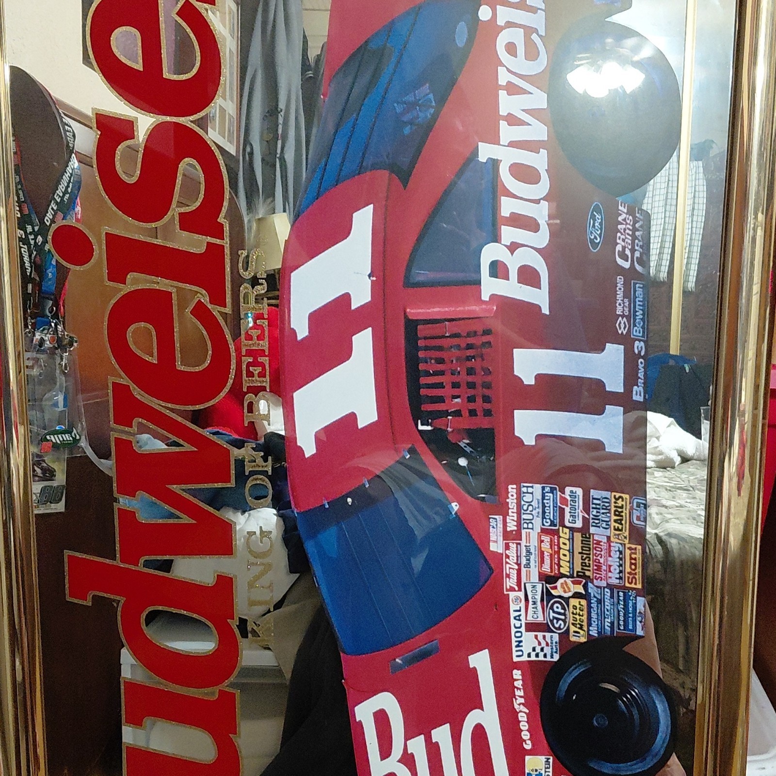 Vintage BUDWEISER Bud King of Beer Bar NASCAR Mirror 51x 27” Bill Elliott 90’s