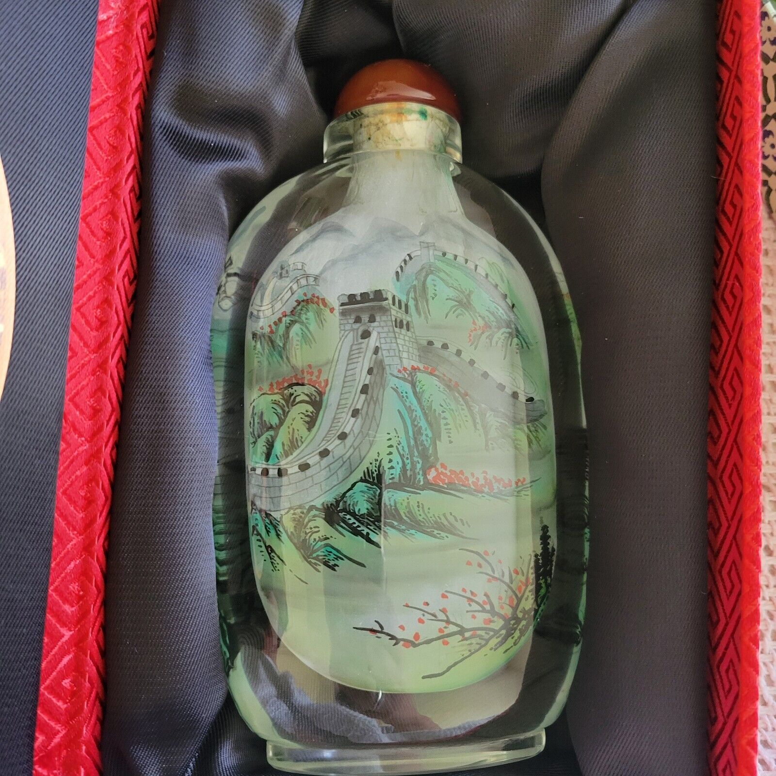 Vintage Inside Reverse Painted Chinese Snuff Bottle Glass -  Great Wall Of China
