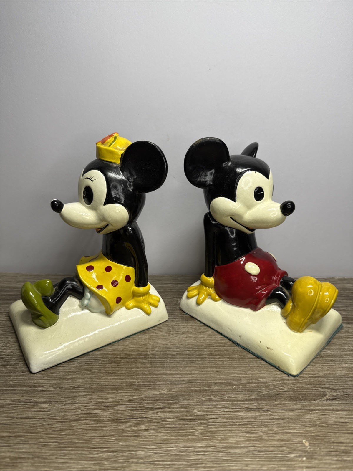Disney Vintage 1970 Mickey & Minnie Mouse Bookends Japan Determined Productions