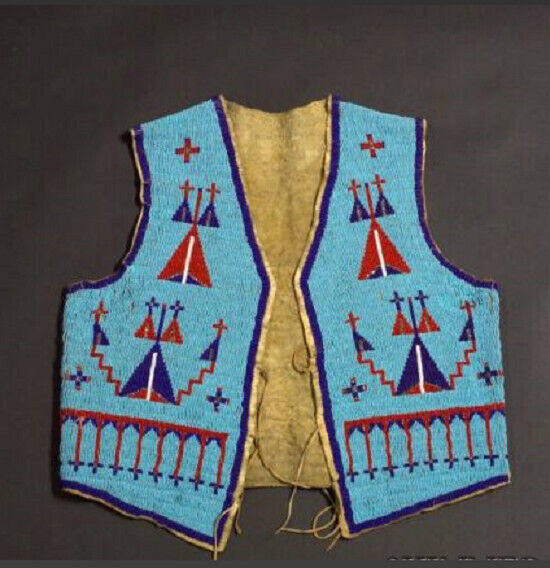 Old American Style Handmade Sioux Design Beaded Front Powwow Regalia Vest BV913