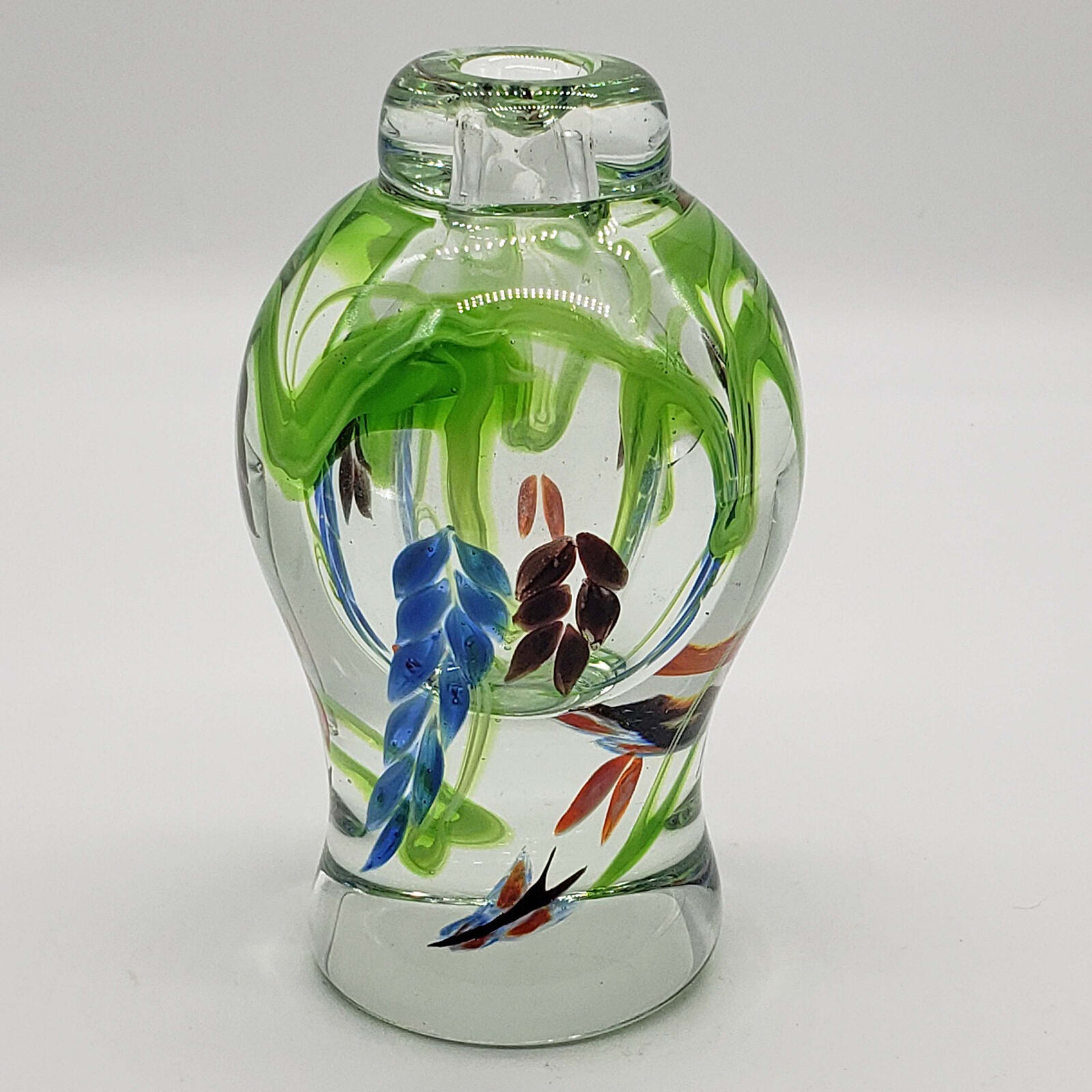 Hand Blown Heavy Lampwork Studio Art Glass floral paperweight vase